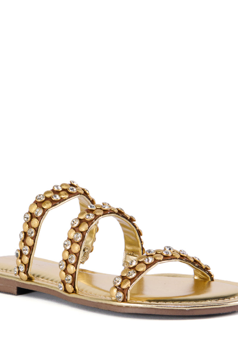 AZALEA WANG GYLLIAN GOLD EMBELLISHED FLAT SANDAL