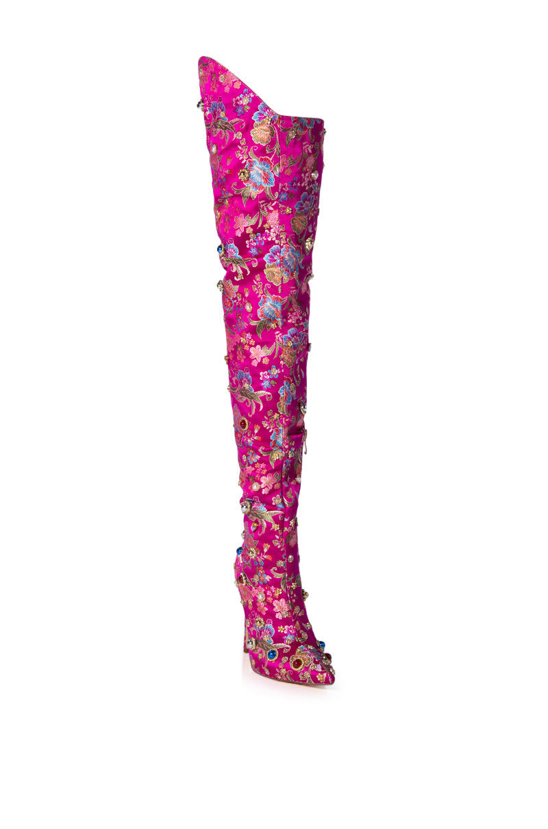 AZALEA WANG CORINNE EMBELLISHED ABOVE THE KNEE BOOT IN PINK