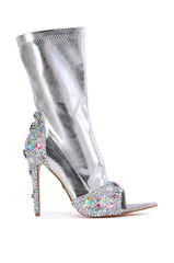 AZALEA WANG HOPETON SILVER EMBELLISHED BOOTIE WITH PEEP TOE