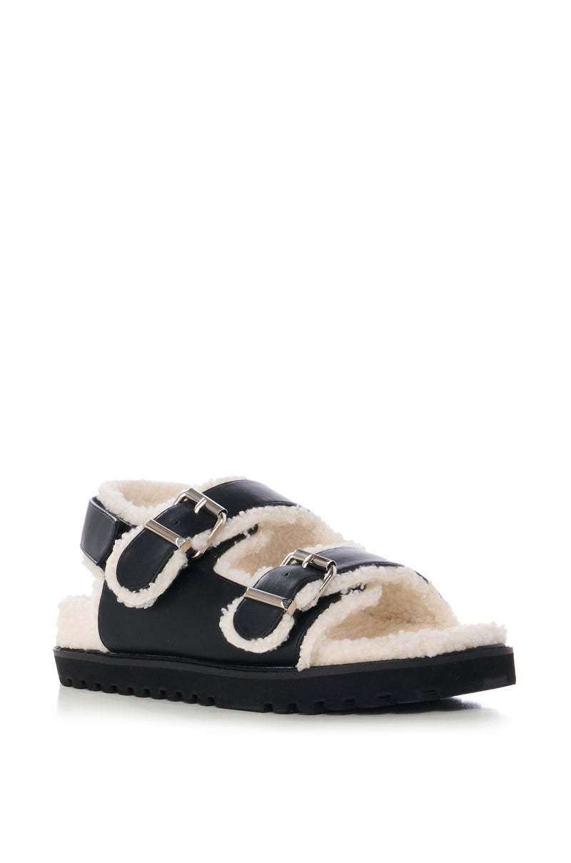 AZALEA WANG HOXTON FUZZY SANDAL IN BLACK