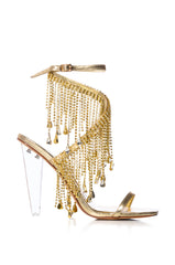 AZALEA WANG CHARMAINE GOLD DIAMOND DRAPE SANDAL
