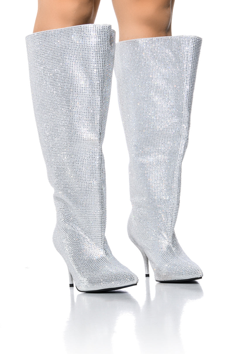 AZALEA WANG JARROW SILVER RHINESTONE BOOTIE