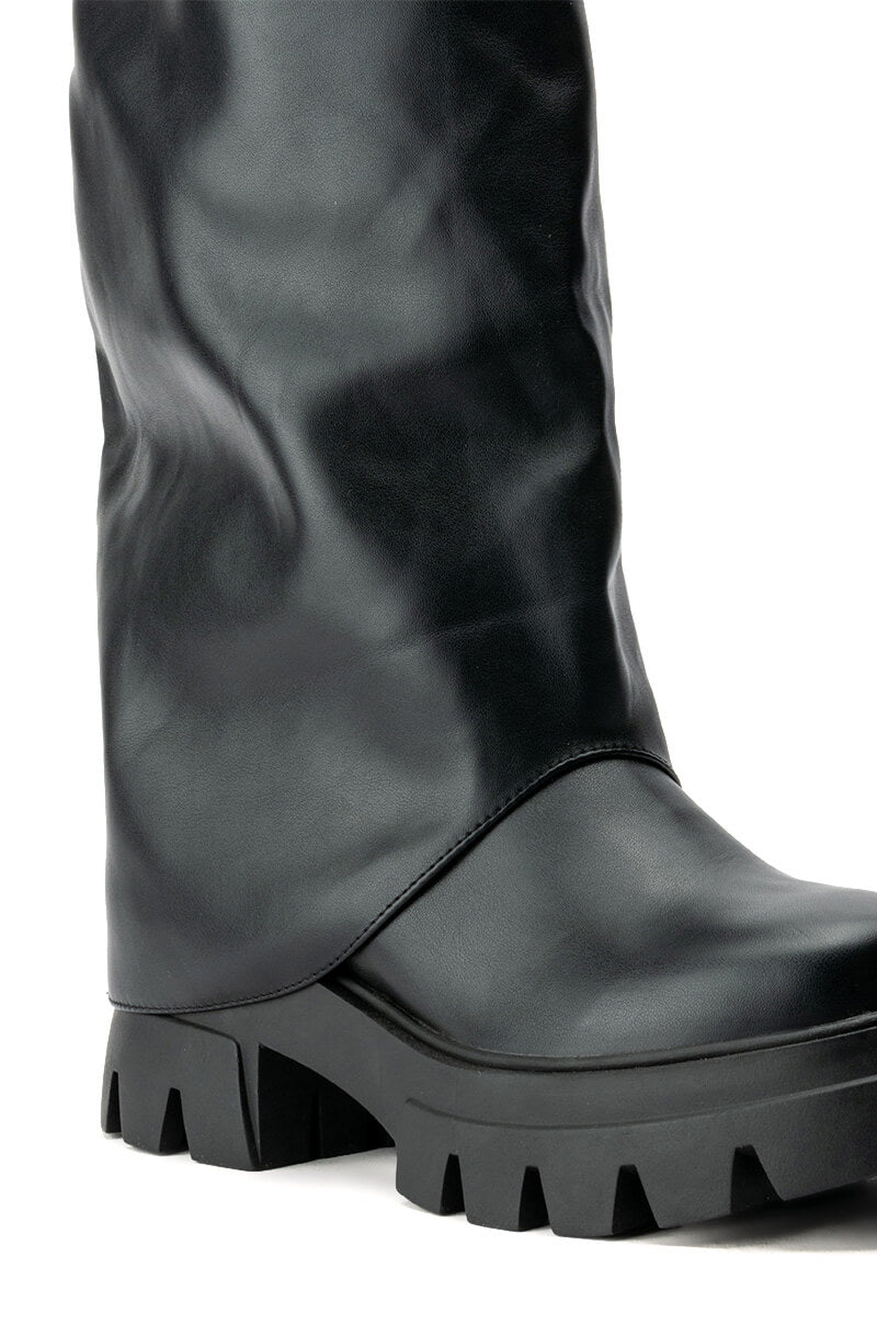 AZALEA WANG JET FOLD OVER FLATFORM BOOT IN BLACK