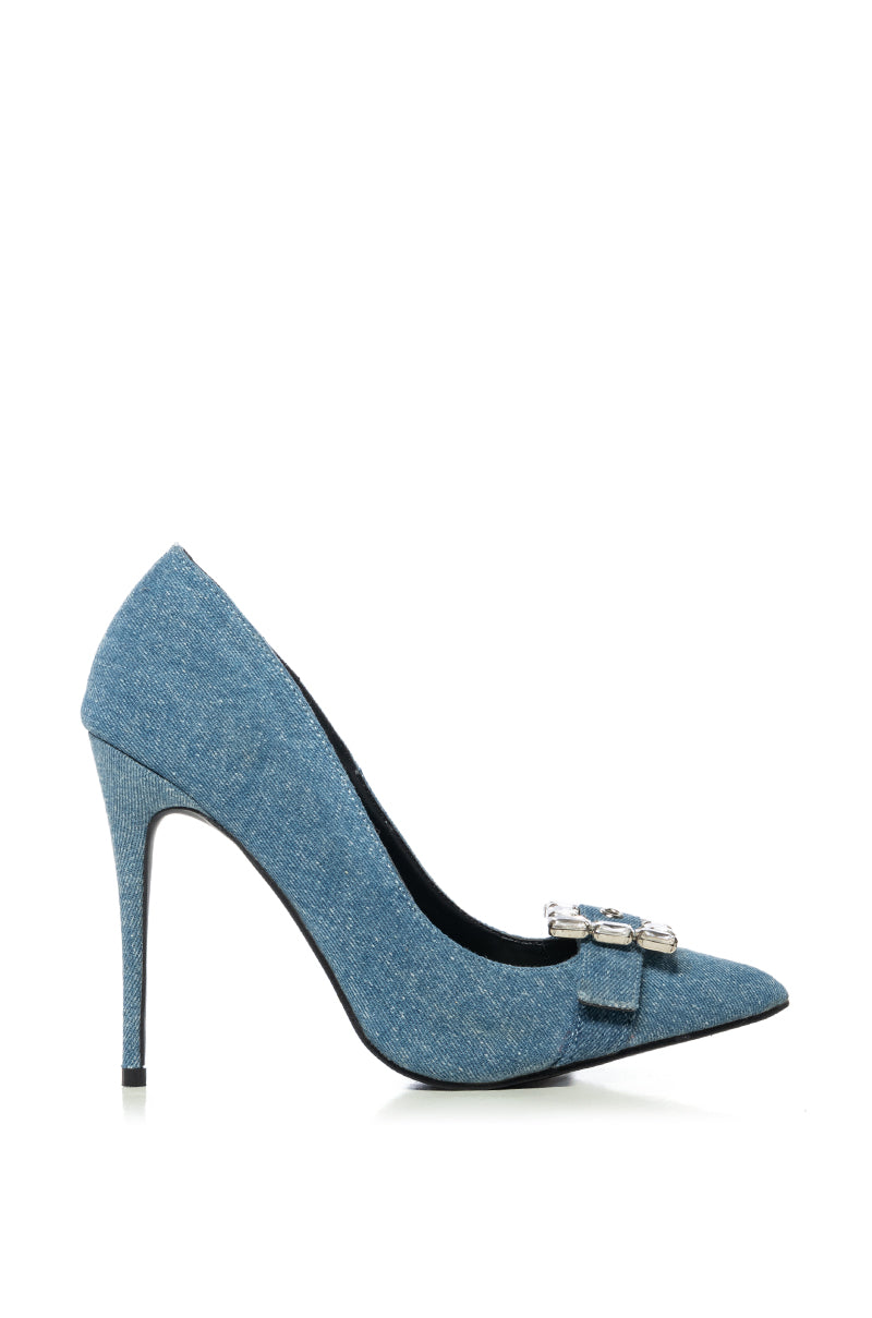 AZALEA WANG JOLIET DENIM DIAMOND BUCKLE PUMP