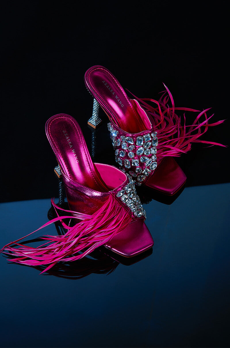 AZALEA WANG JOPLIN FUCHSIA EMBELLISHED HEEL SANDAL