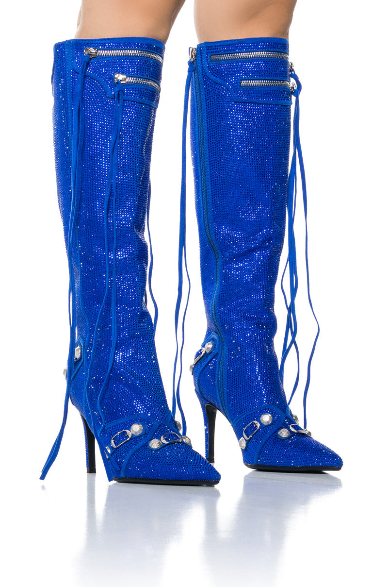 AZALEA WANG JUST FOR YOU RHINESTONE STILETTO BOOT IN BLUE