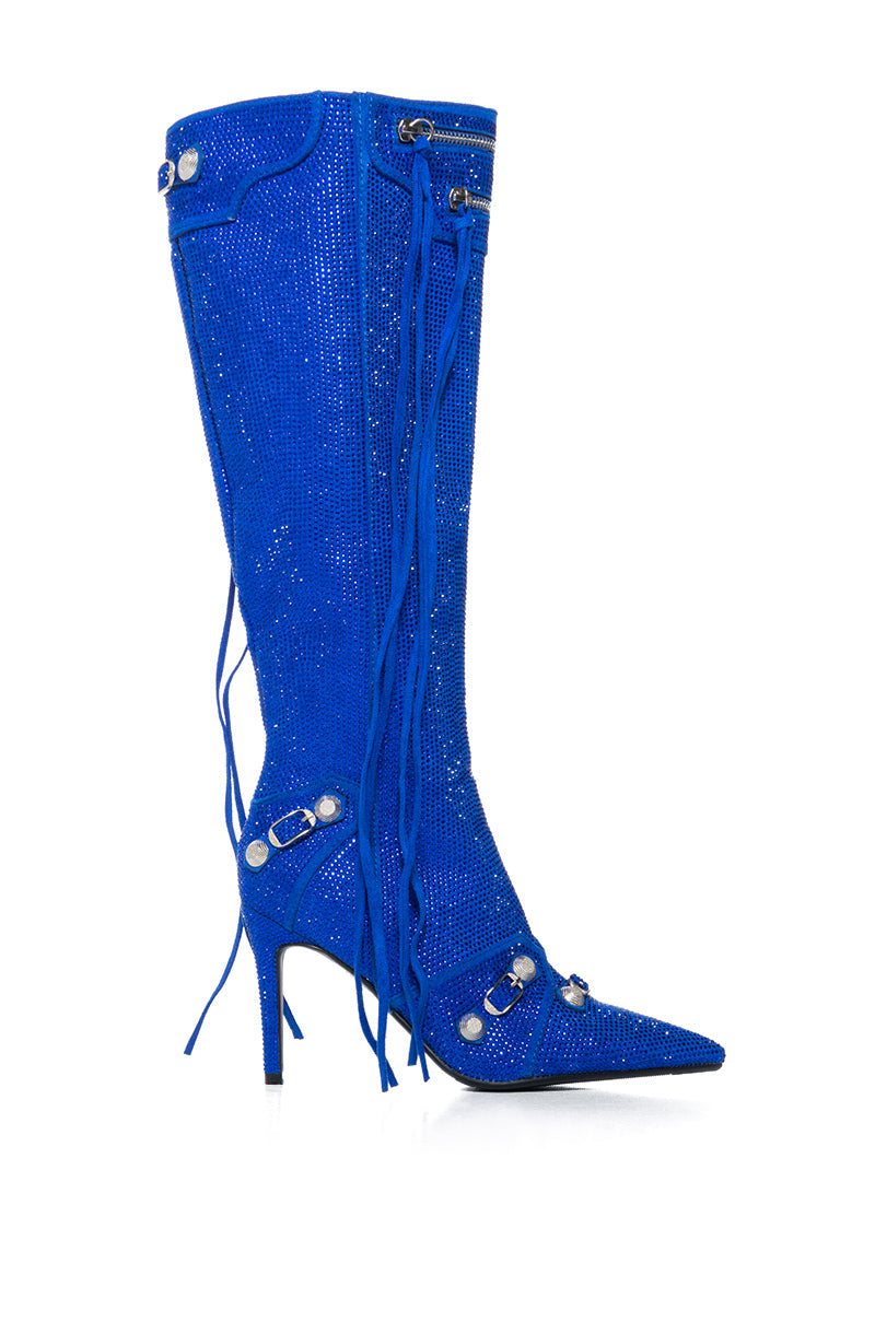 AZALEA WANG JUST FOR YOU RHINESTONE STILETTO BOOT IN BLUE