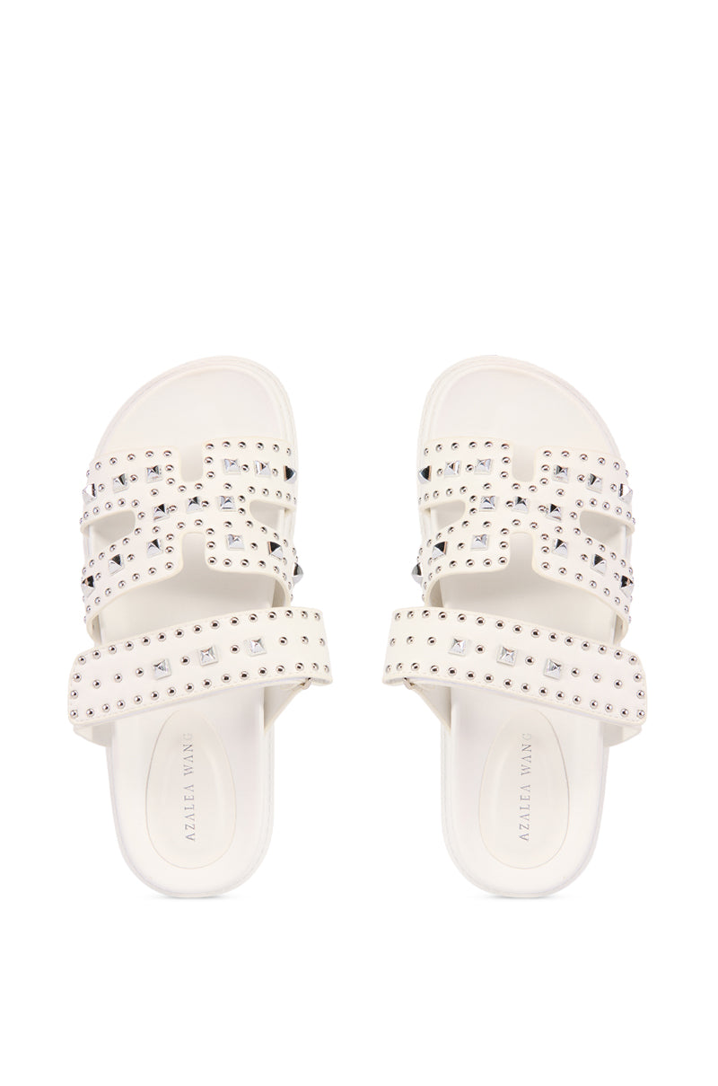 AZALEA WANG KEPLER WHITE EMBELLISHED SLIP ON SANDAL