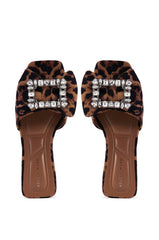 AZALEA WANG KESTRELL LEOPARD PRINT RHINESTONE BUCKLE SANDAL