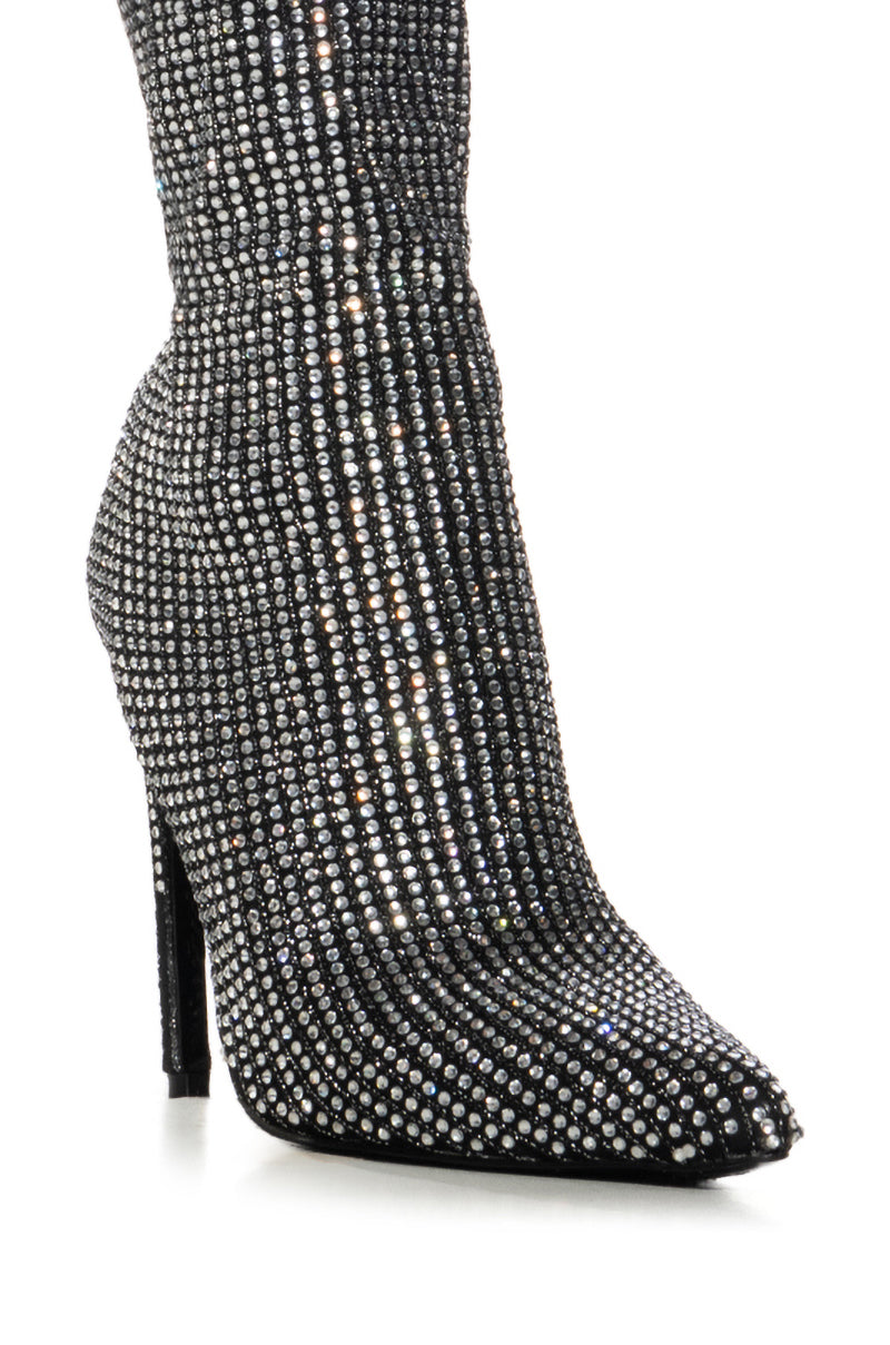AZALEA WANG KRISPY SILVER RHINESTONE EMBELLISHED SOCK BOOTIE