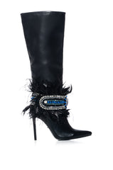 AZALEA WANG LEAD THE WAY FEATHER EMBELLISHED KNEE HIGH BOOT IN BLACK