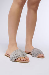 AZALEA WANG LENNAN SILVER EMBELLISHED FLAT SANDAL