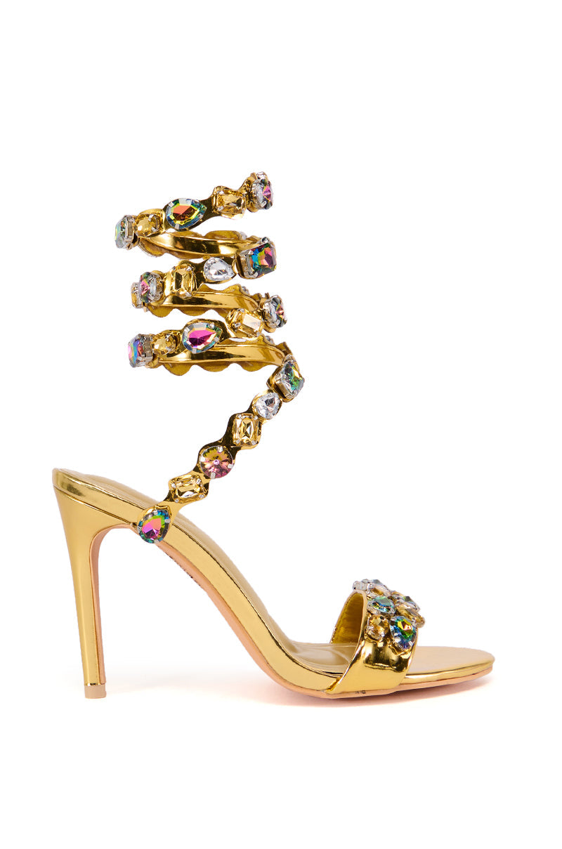 AZALEA WANG LOURDES GOLD EMBELLISHED RHINESTONE COIL SANDAL