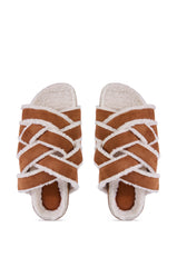 AZALEA WANG MACCOY BROWN SLIP ON FURRY SANDAL SLIPPER