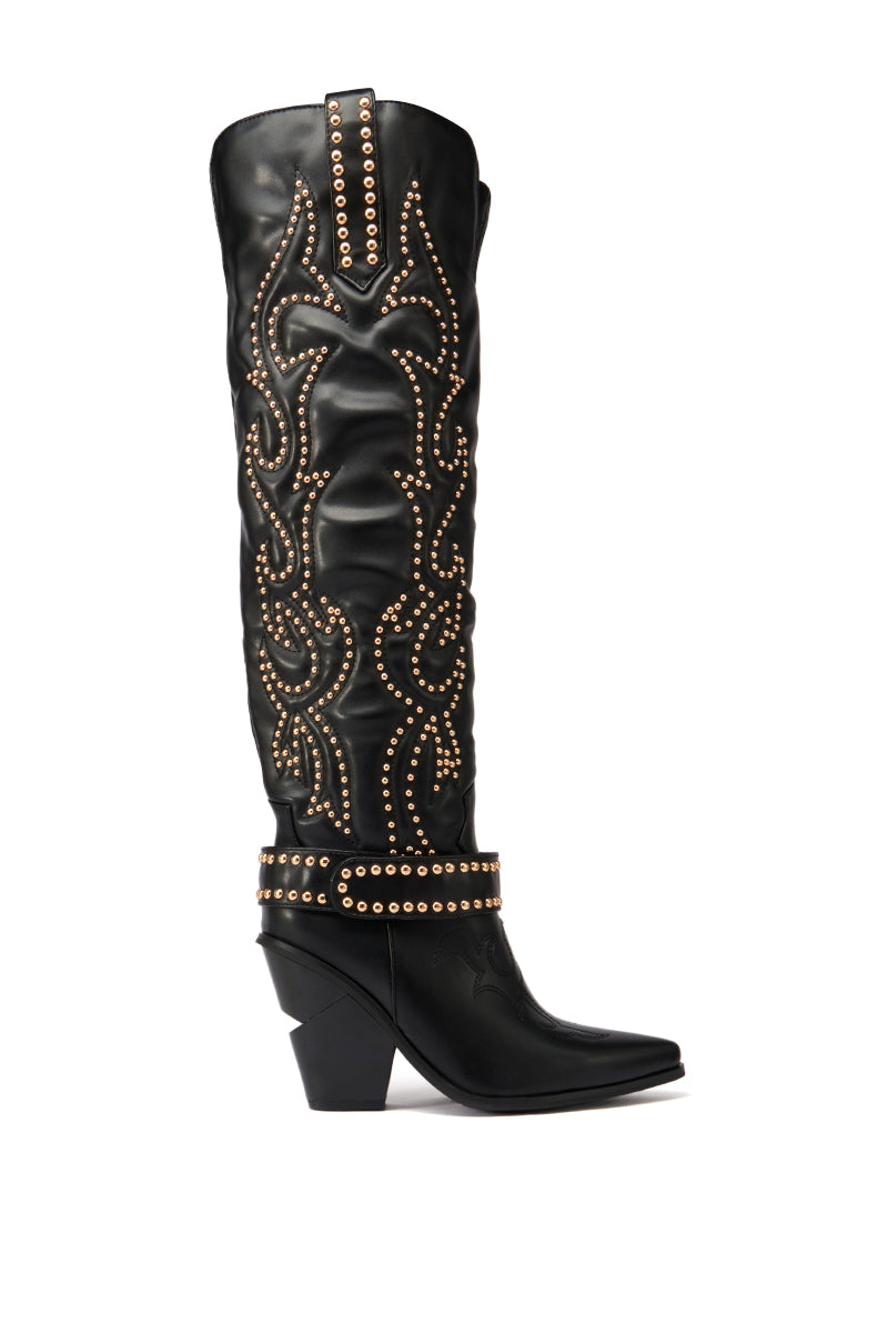 AZALEA WANG MAITIA BLACK EMBELLISHED WESTERN BOOT