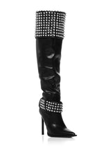 AZALEA WANG MARLENA SILVER STUDDED BLACK BOOT