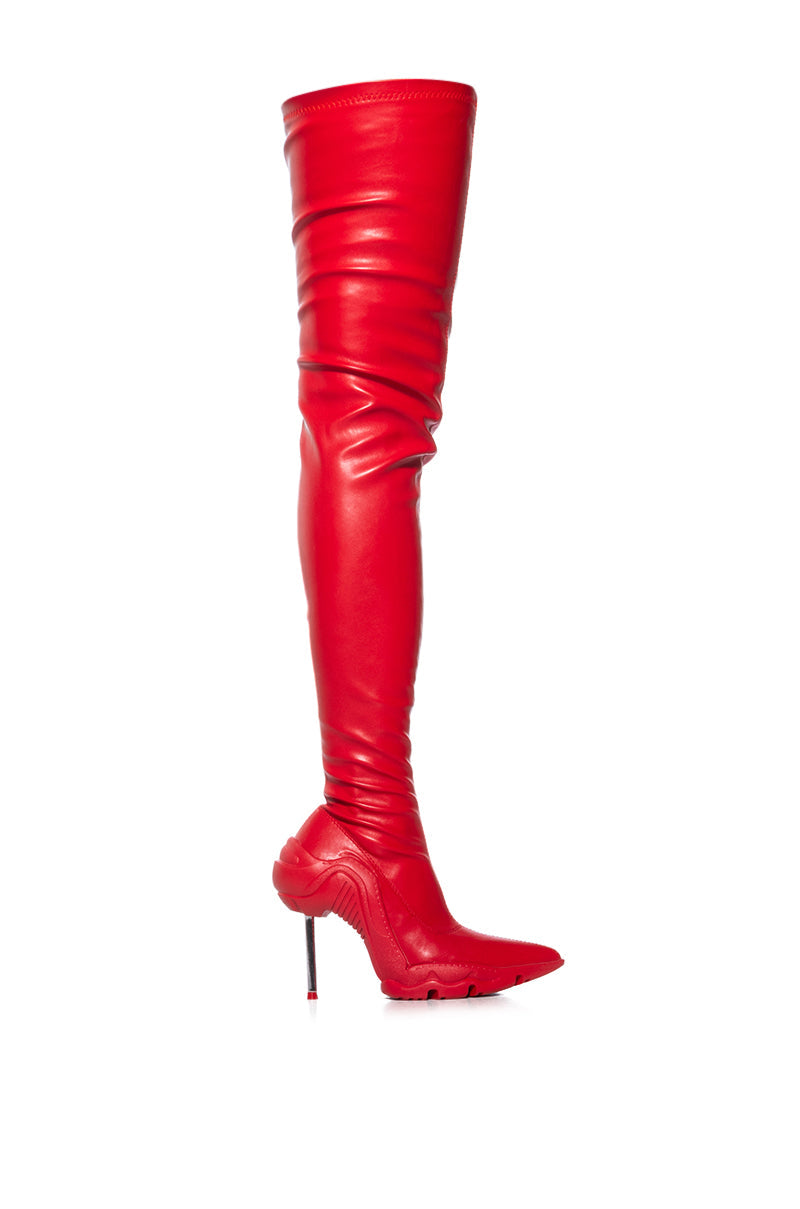 AZALEA WANG MCARTNEY STRETCH RED STILETTO BOOT