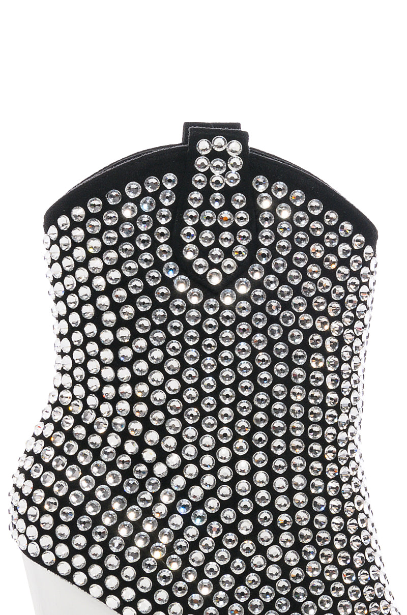 AZALEA WANG ACTIONLITE RHINESTONE EMBELLISHED BOOTIE IN BLACK