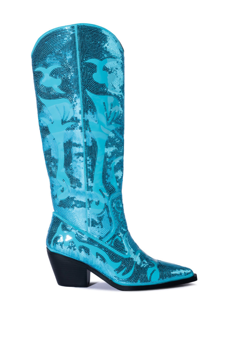 AZALEA WANG BRAELYN EMBELLISHED BOOT IN BLUE