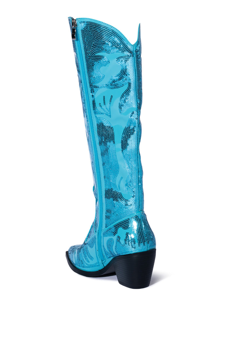 AZALEA WANG BRAELYN EMBELLISHED BOOT IN BLUE