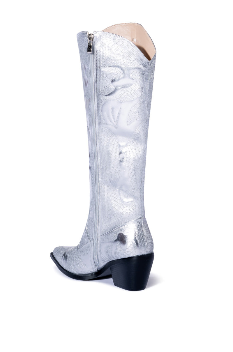 AZALEA WANG BRAELYN EMBELLISHED BOOT IN SILVER