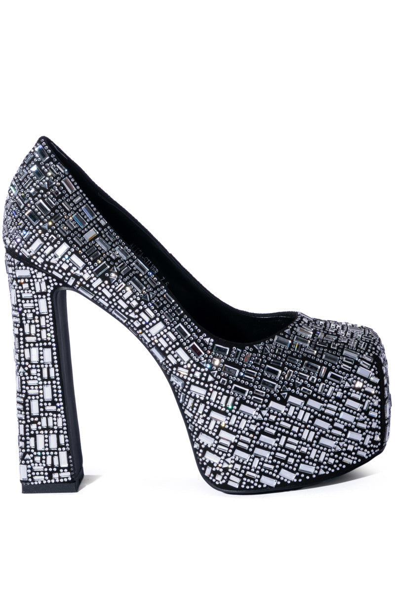 AZALEA WANG ALITA CHUNKY EMBELLISHED PUMP IN SILVER