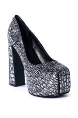 AZALEA WANG ALITA CHUNKY EMBELLISHED PUMP IN SILVER