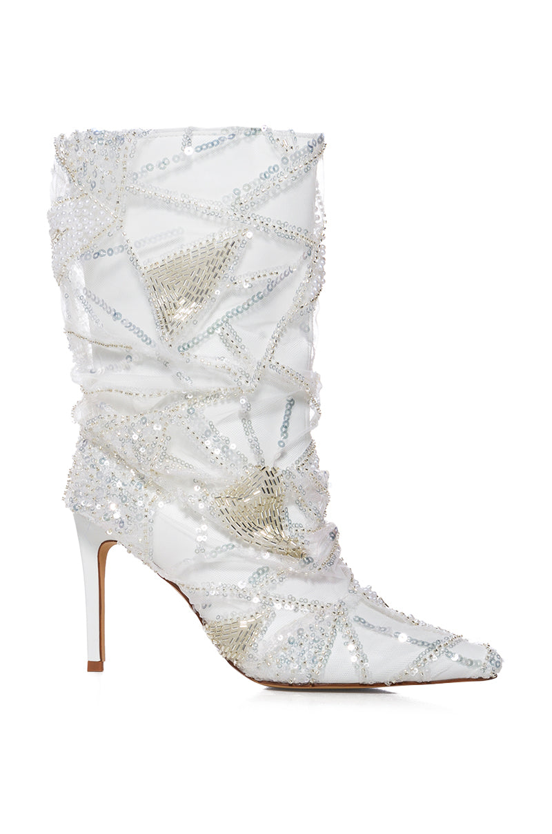 AZALEA WANG NEW MUSE WHITE SEQUIN EMBELLISHED BOOTIE