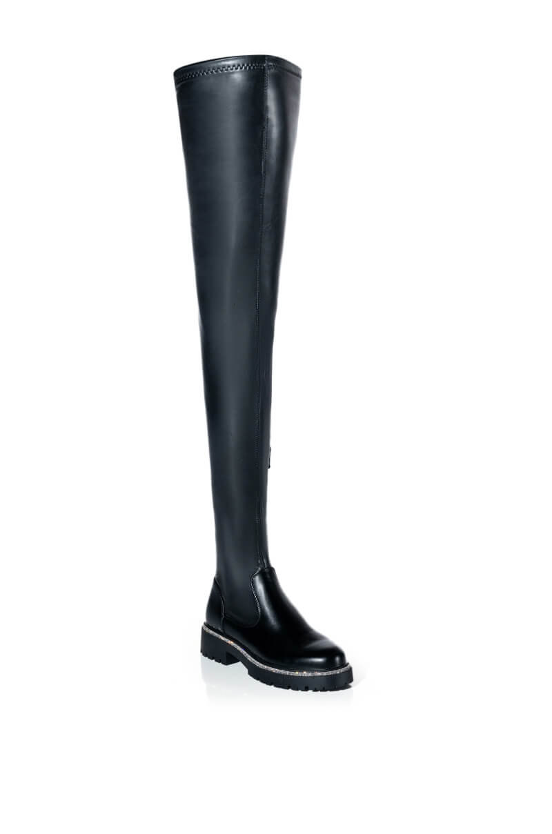 AZALEA WANG NEW RULES THIGH HIGH STRETCH BOOT WITH 4 WAY STRETCH IN BLACK