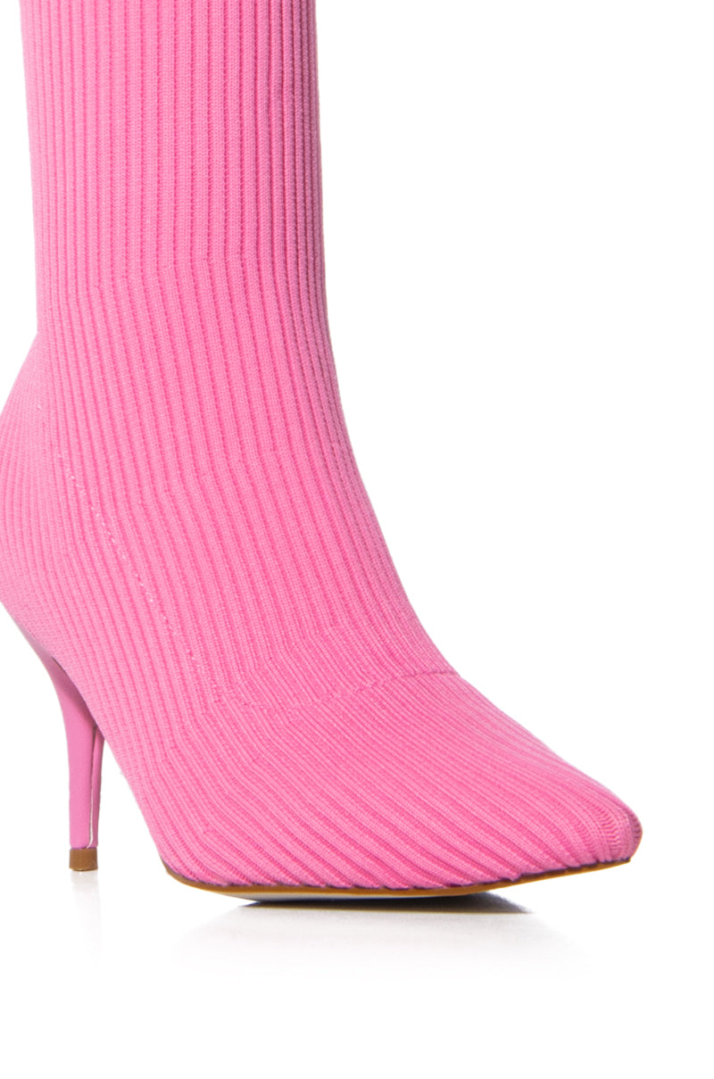 AZALEA WANG NICOLETTA PINK KITTEN HEEL SOCK BOOTIE