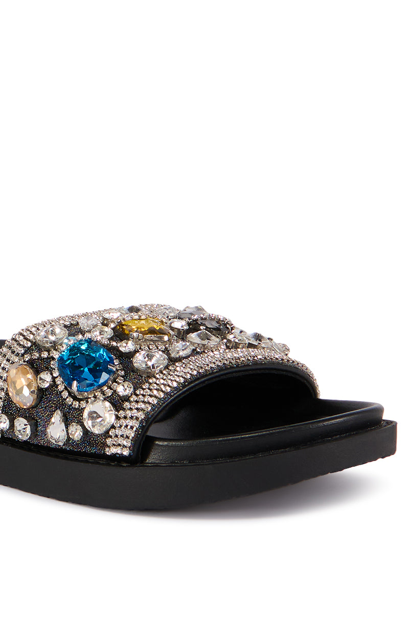 AZALEA WANG POLINA EMBELLISHED SLIDE SANDAL IN BLACK