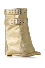 AZALEA WANG QISTINA GOLD METALLIC FOLDOVER WEDGE BOOTIE