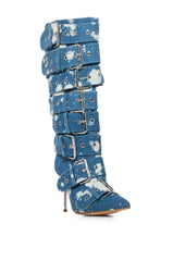 AZALEA WANG SEDNA DENIM BELT DETAIL BOOT