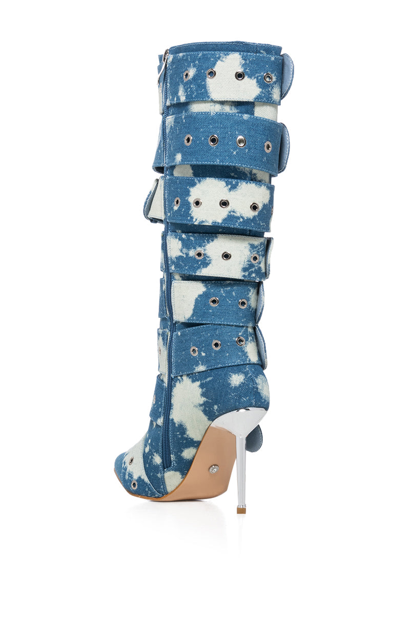 AZALEA WANG SEDNA DENIM BELT DETAIL BOOT