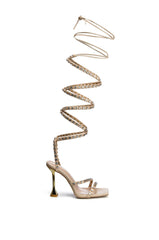 AZALEA WANG SANDY STRAP UP BLING CHUNKY HEEL IN BEIGE