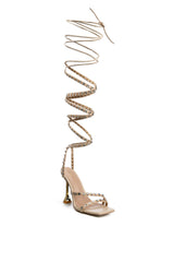 AZALEA WANG SANDY STRAP UP BLING CHUNKY HEEL IN BEIGE