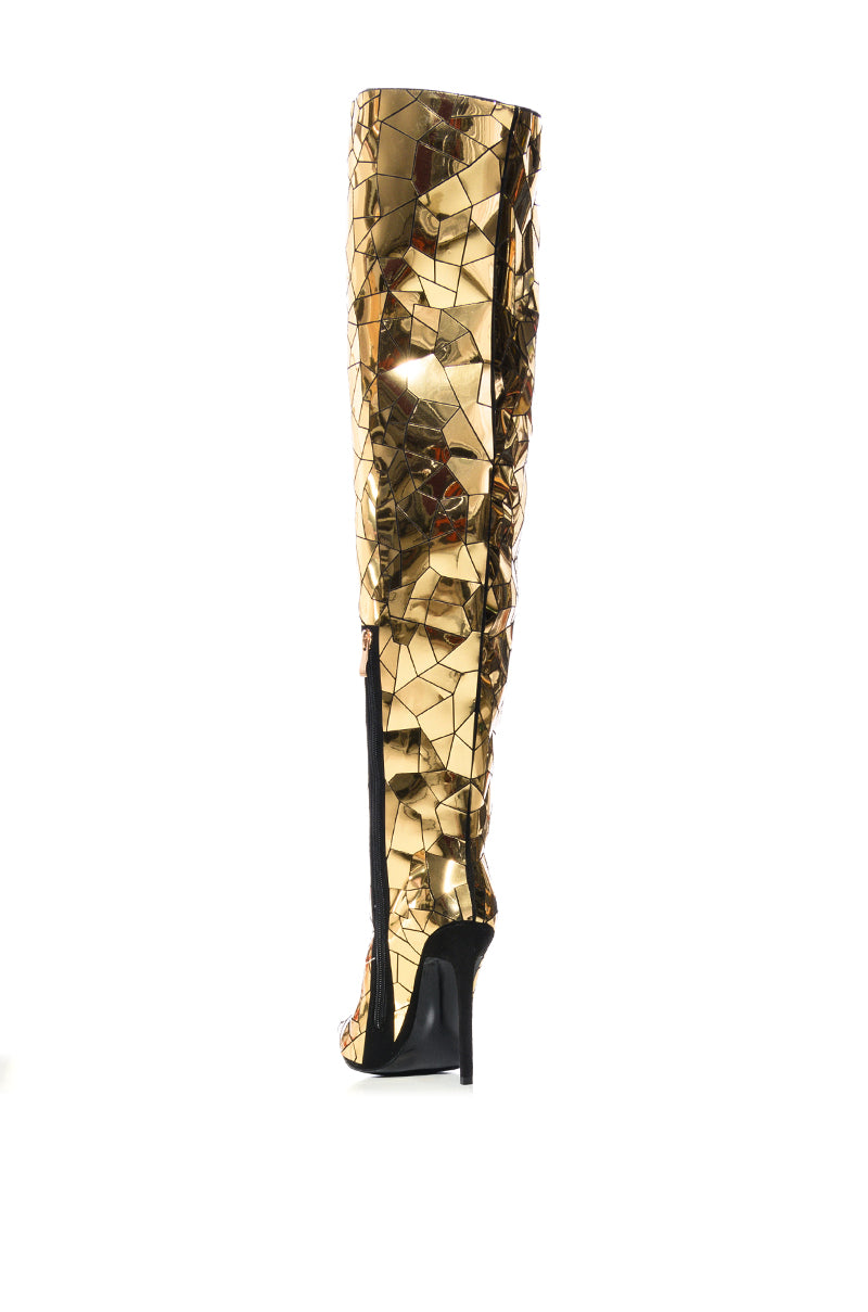 AZALEA WANG SHATTERED METALLIC STILETTO BOOT IN GOLD