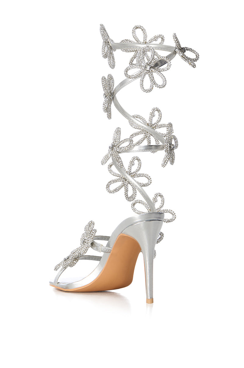 AZALEA WANG SPLENDA SILVER FLOWER EMBELLISHED COIL SANDAL