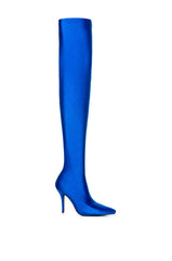 AZALEA WANG HEARTOUT THIGH HIGH STILETTO BOOT IN BLUE STRETCH