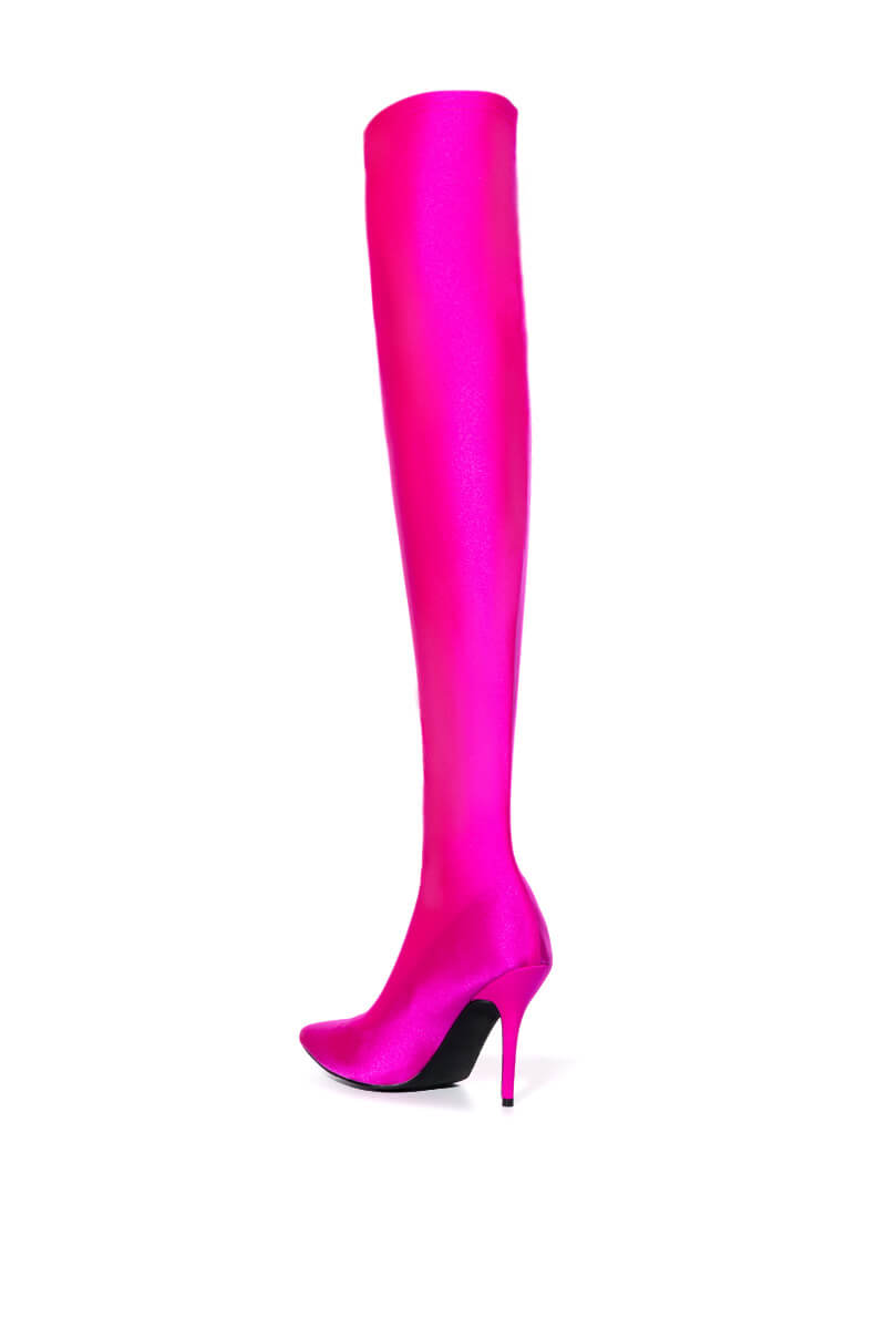 AZALEA WANG HEARTOUT THIGH HIGH STILETTO BOOT IN FUCHSIA STRETCH