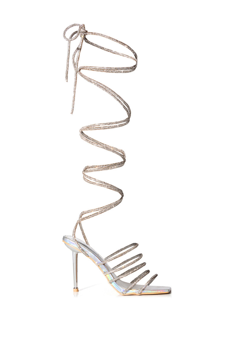 AZALEA WANG STATION SEXY TIE UP STILETTO SANDAL IN SILVER