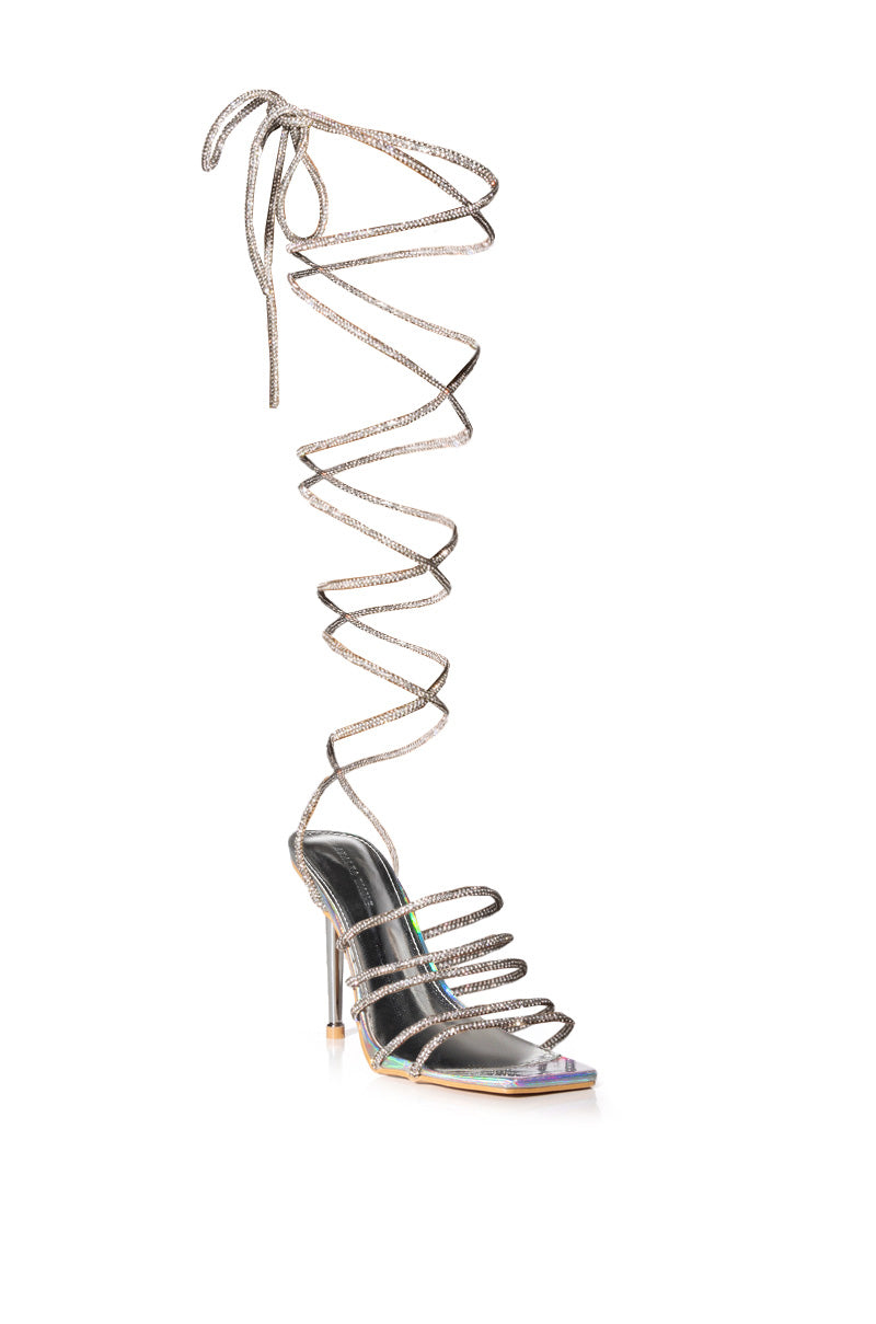 AZALEA WANG STATION SEXY TIE UP STILETTO SANDAL IN SILVER
