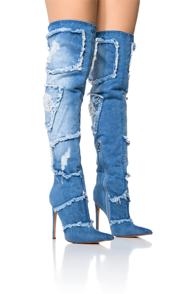 AZALEA WANG ALYSIA STILETTO BOOT IN DENIM