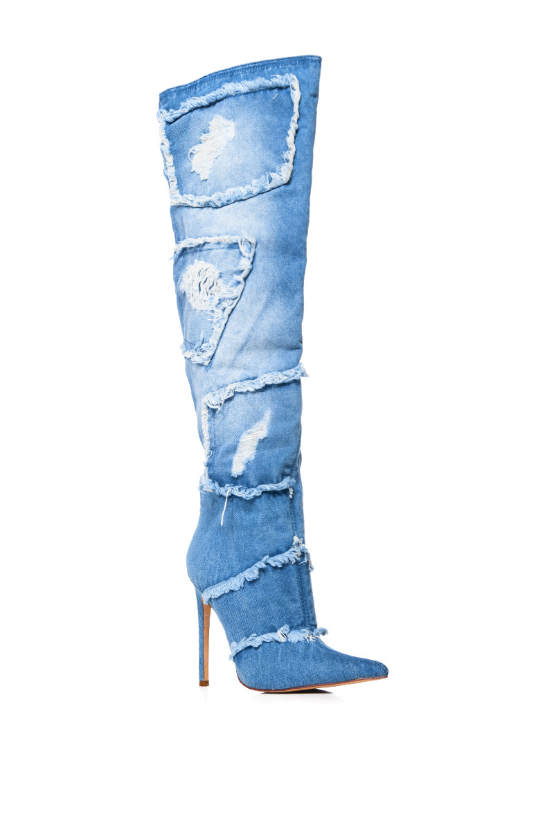 AZALEA WANG ALYSIA STILETTO BOOT IN DENIM