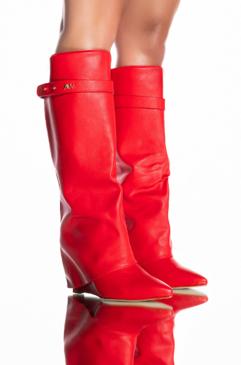AZALEA WANG STUCK ON YOU WEDGE BOOT IN RED