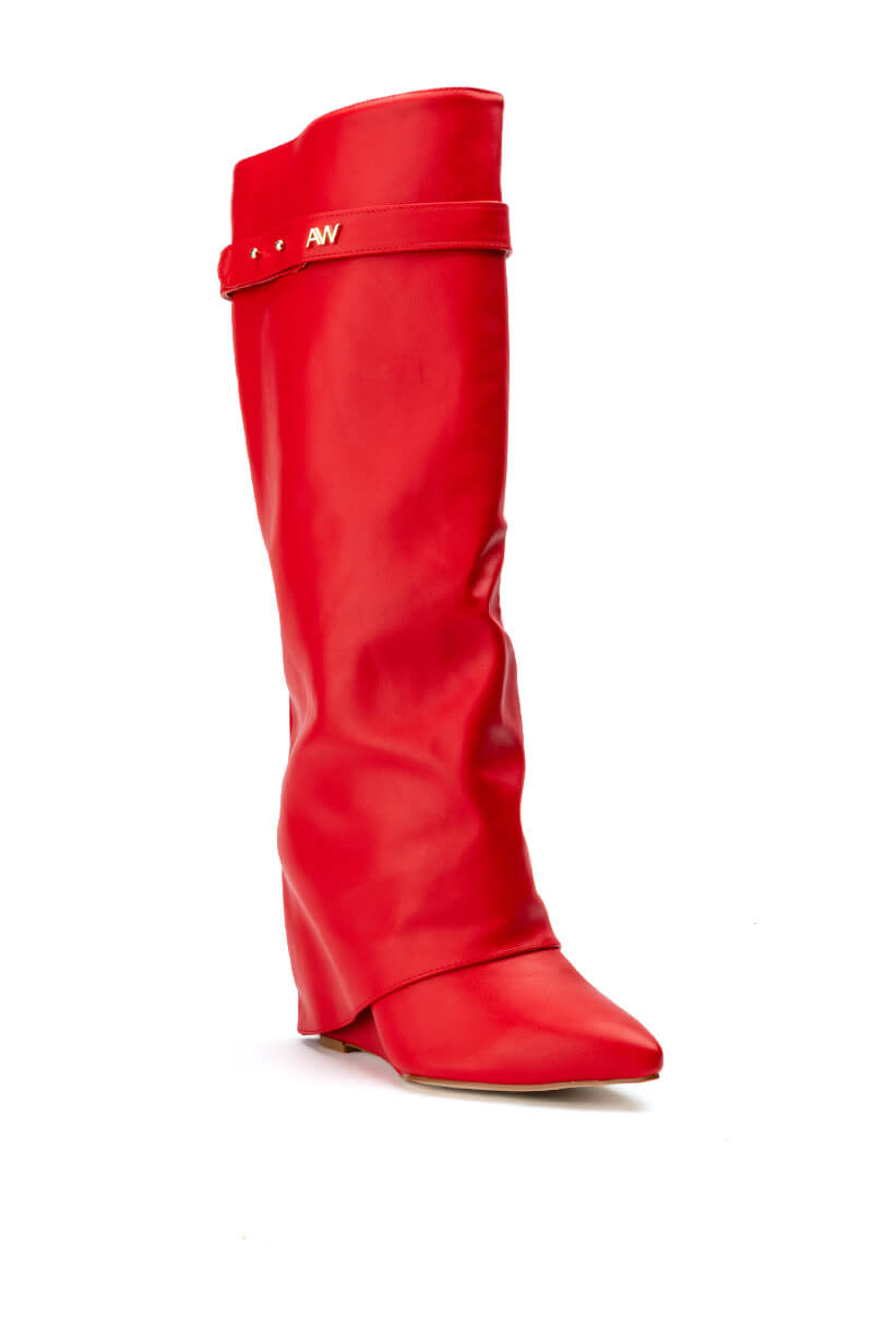 AZALEA WANG STUCK ON YOU WEDGE BOOT IN RED