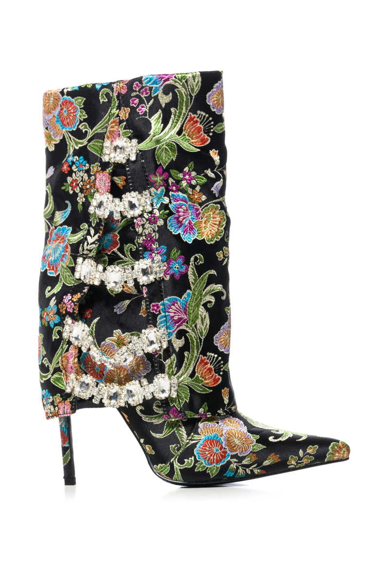 AZALEA WANG TILLEY MULTI PRINT FOLD OVER BOOTIE IN BLACK