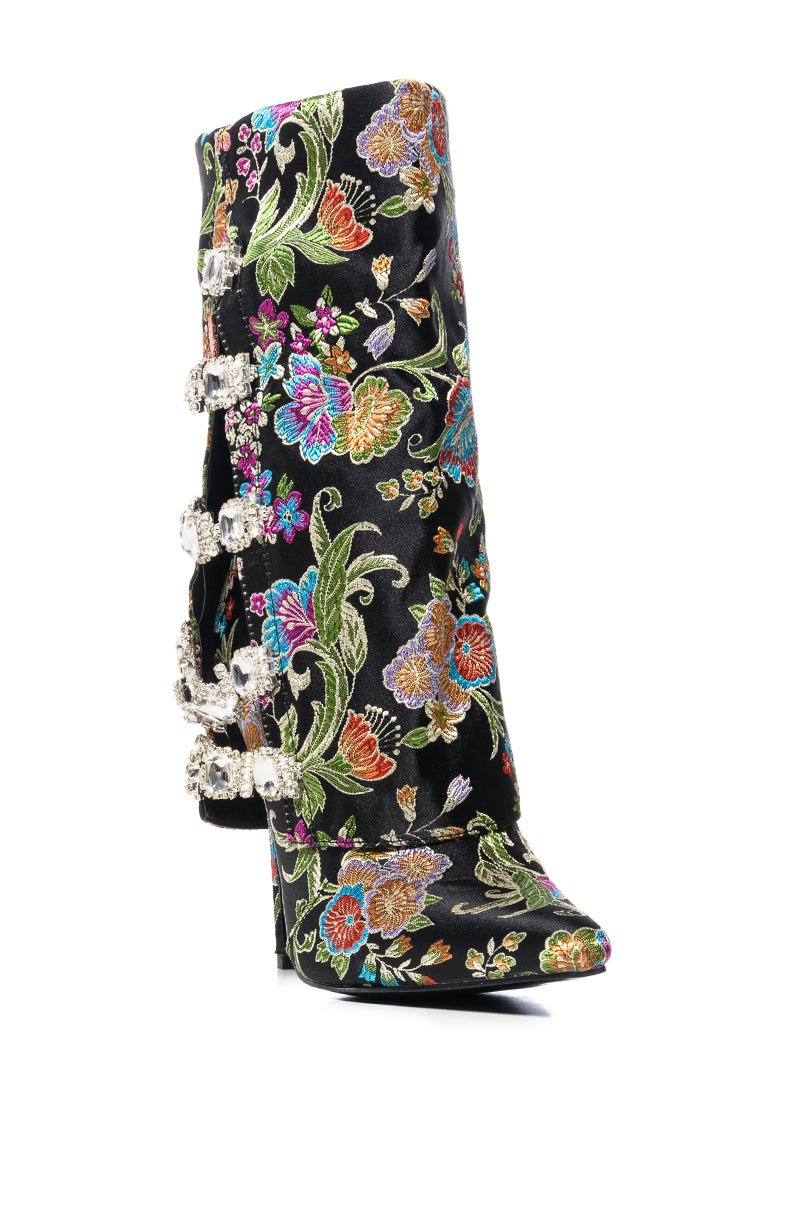 AZALEA WANG TILLEY MULTI PRINT FOLD OVER BOOTIE IN BLACK