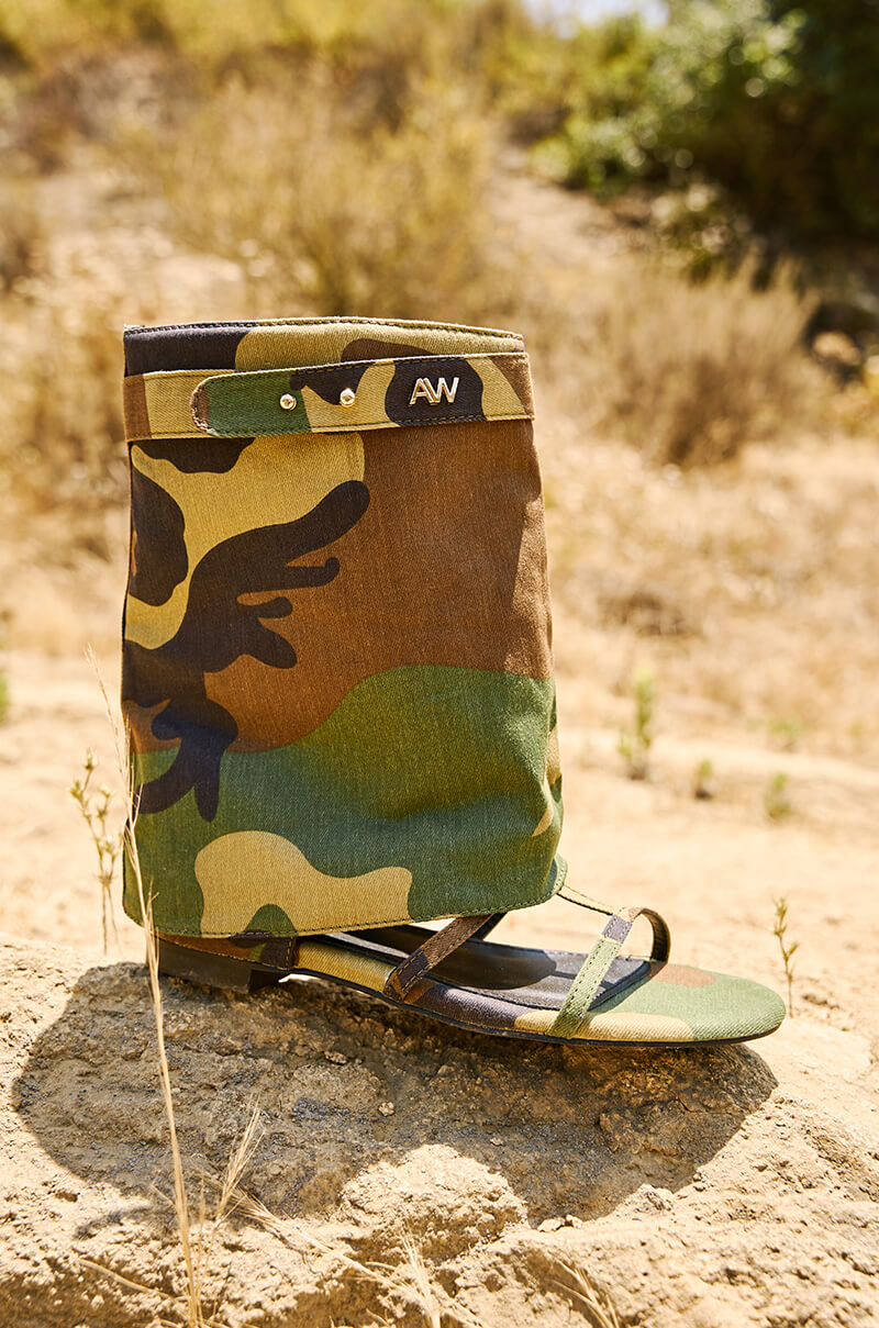AZALEA WANG TORRE CAMO OPEN TOE SANDAL BOOT