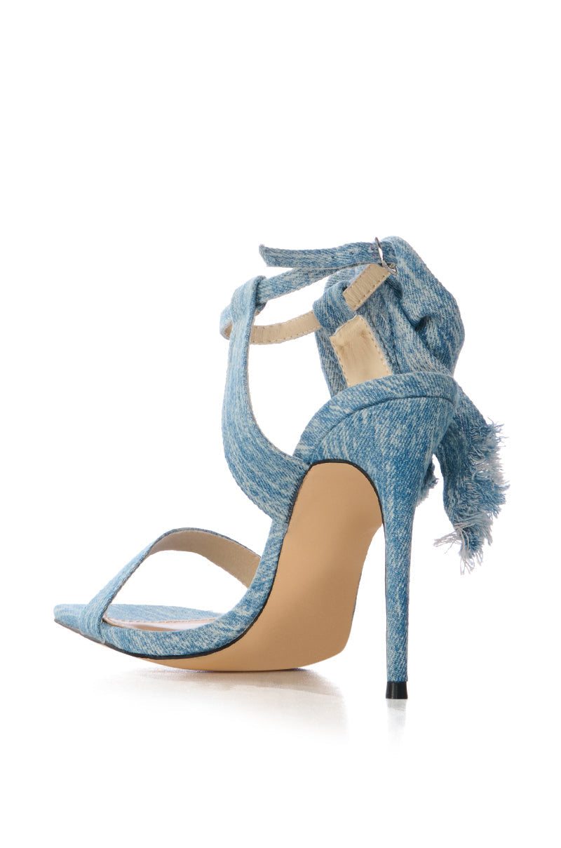 AZALEA WANG TOSHI DENIM FLOWER DETAIL SANDAL